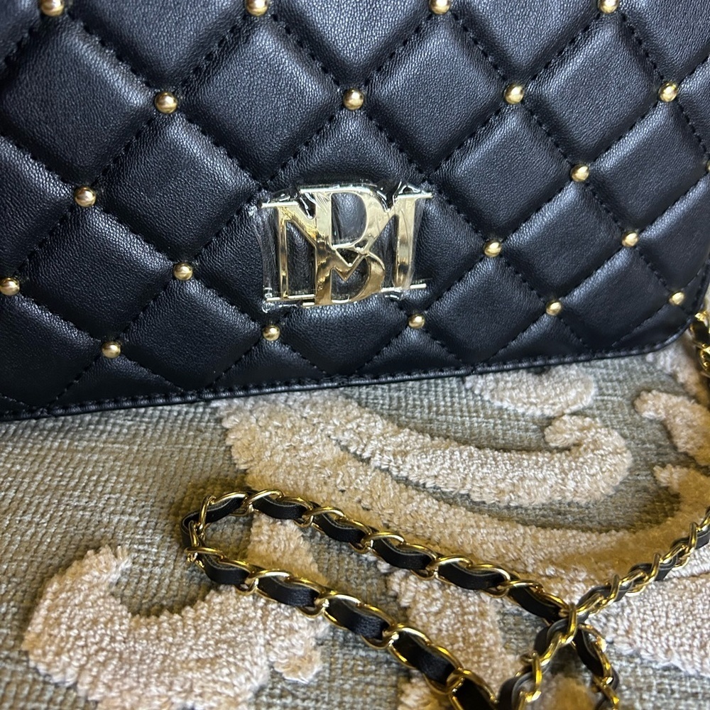 NWT Badgley Mischka studded diamond quilted black crossbody bag - Picture 3 of 7
